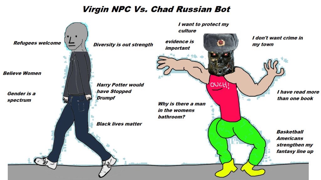 Have no book i they no. Мемы про НПС. Russian Chad. Мем Virgin Chad Russian. NPC Мем.